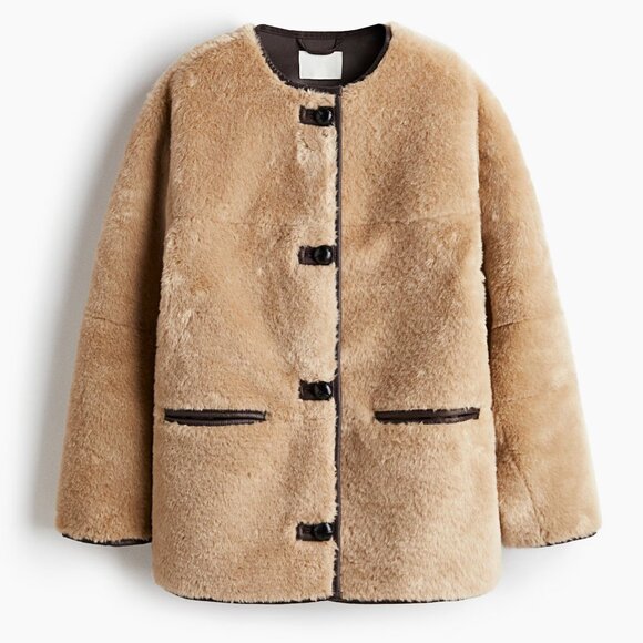 NEW H&M WOMEN’S FLUFFY BUTTON-UP JACKET NWT SIZE M - Picture 2 of 5